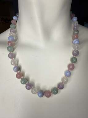 Vintage Multi-Gemstone Beaded Necklace Rose Quartz Amethyst Blue Lace Agate